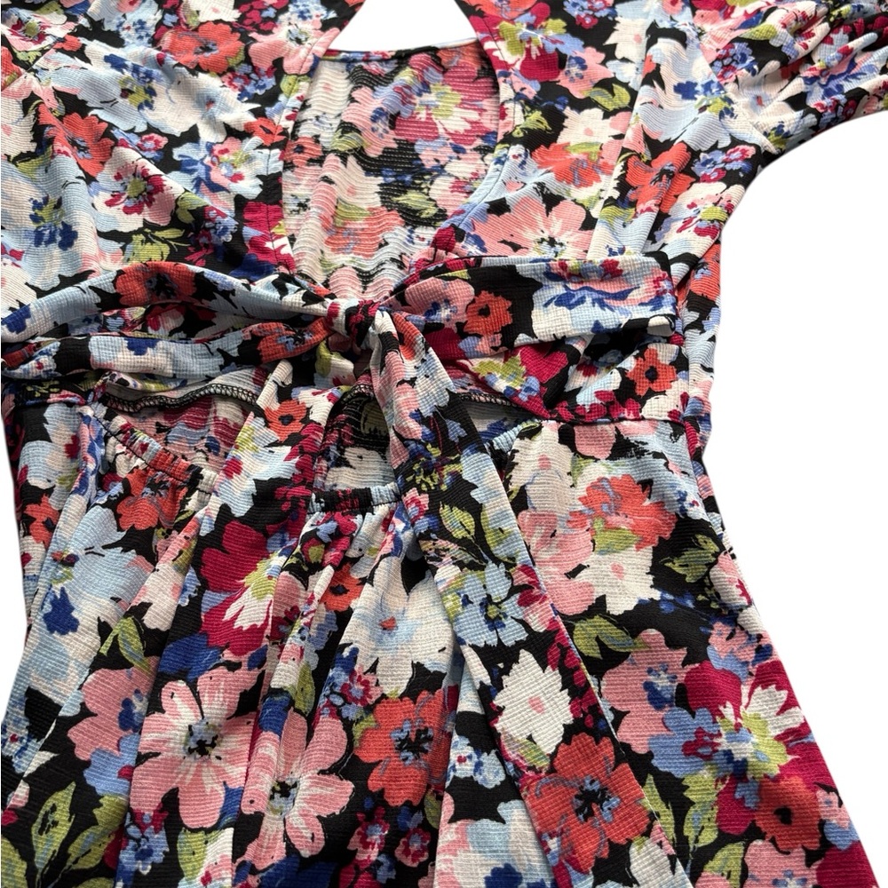 Suzy Shier Floral Fit & Flare Dress Open Back Cottagecore S Feminine Red Pink - Picture 11 of 12